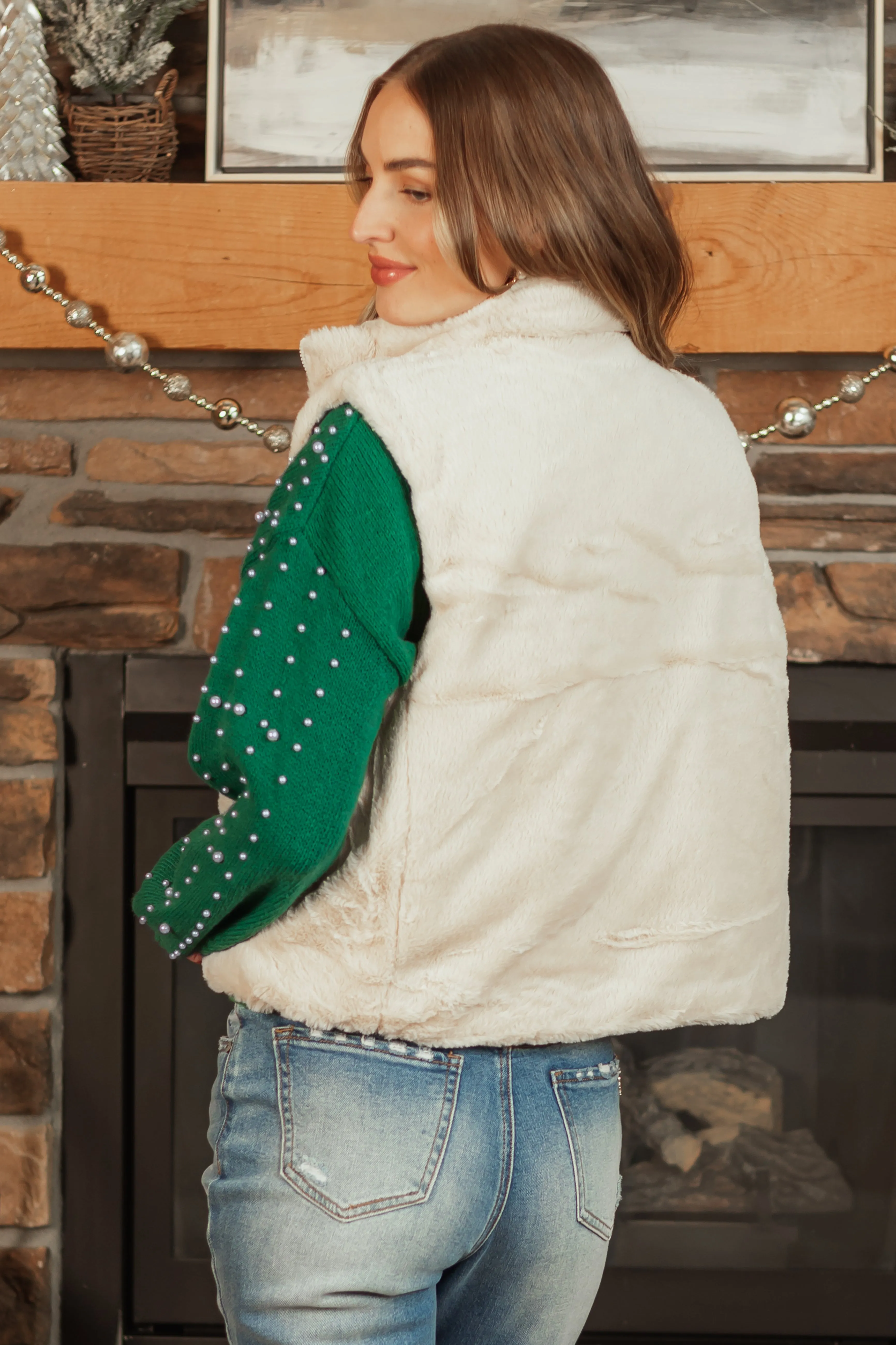 Champagne Reversible Faux Fur Quilted Zip Up Vest sold by Lime Lush product image thumbnail 4