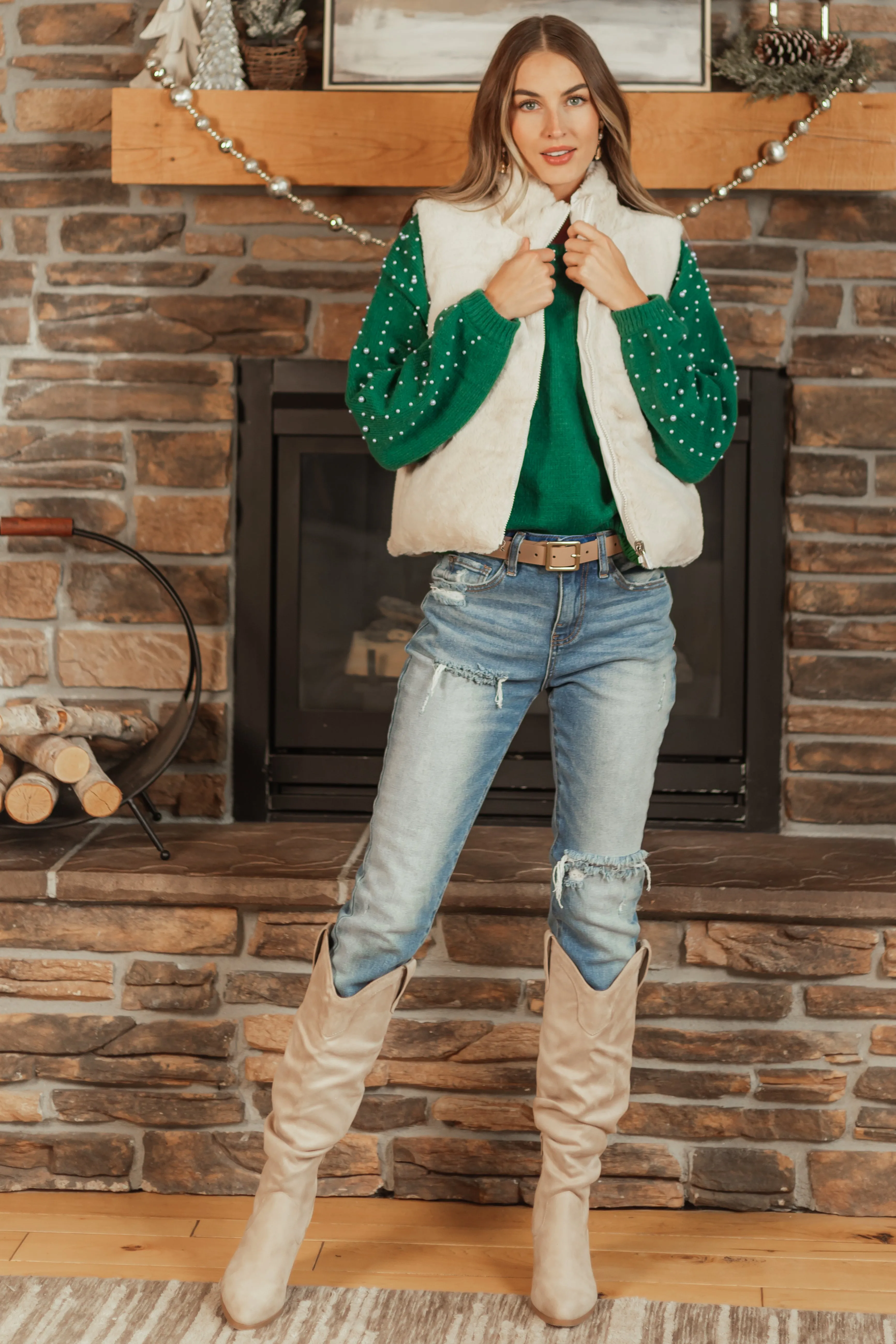 Champagne Reversible Faux Fur Quilted Zip Up Vest sold by Lime Lush product image thumbnail 2