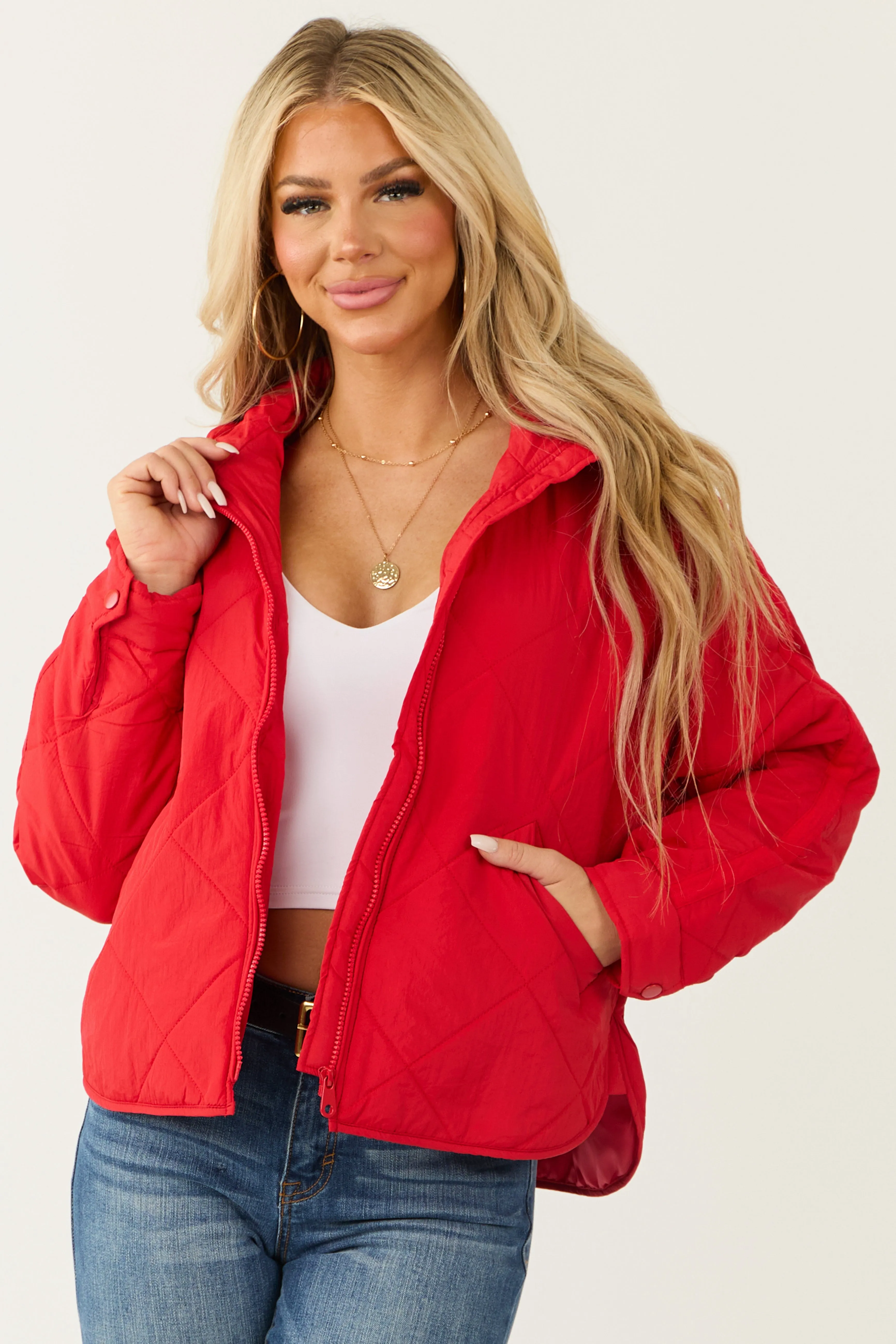 Scarlet Long Sleeve Quilted Puffer Jacket sold by Lime Lush