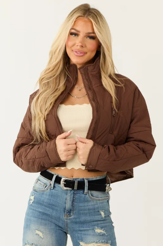 Sepia Zip Up Quilted Puffer Cropped Jacket sold by Lime Lush