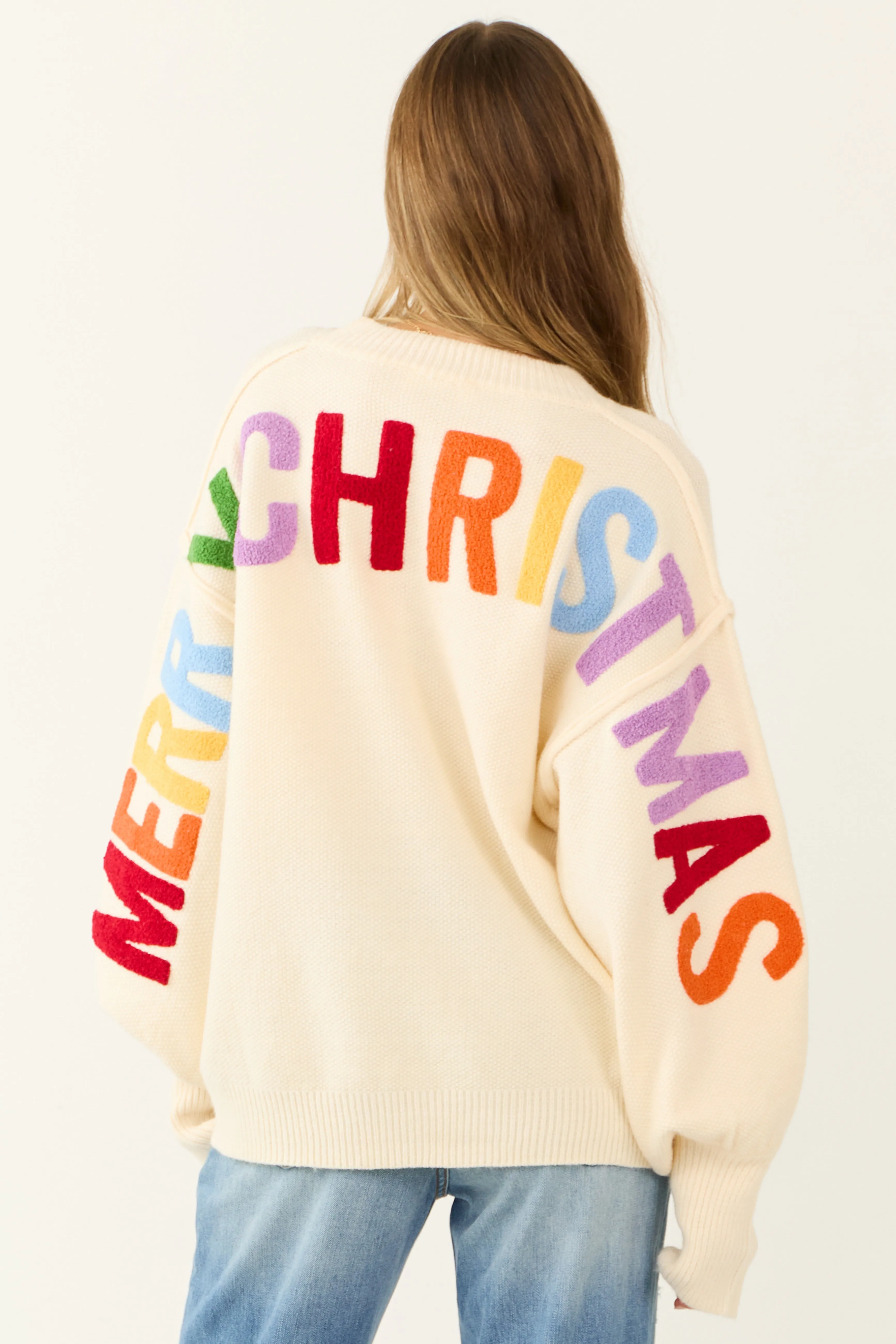 Cream HO HO HO Multicolor Graphic Knit Sweater sold by Lime Lush product image thumbnail 5