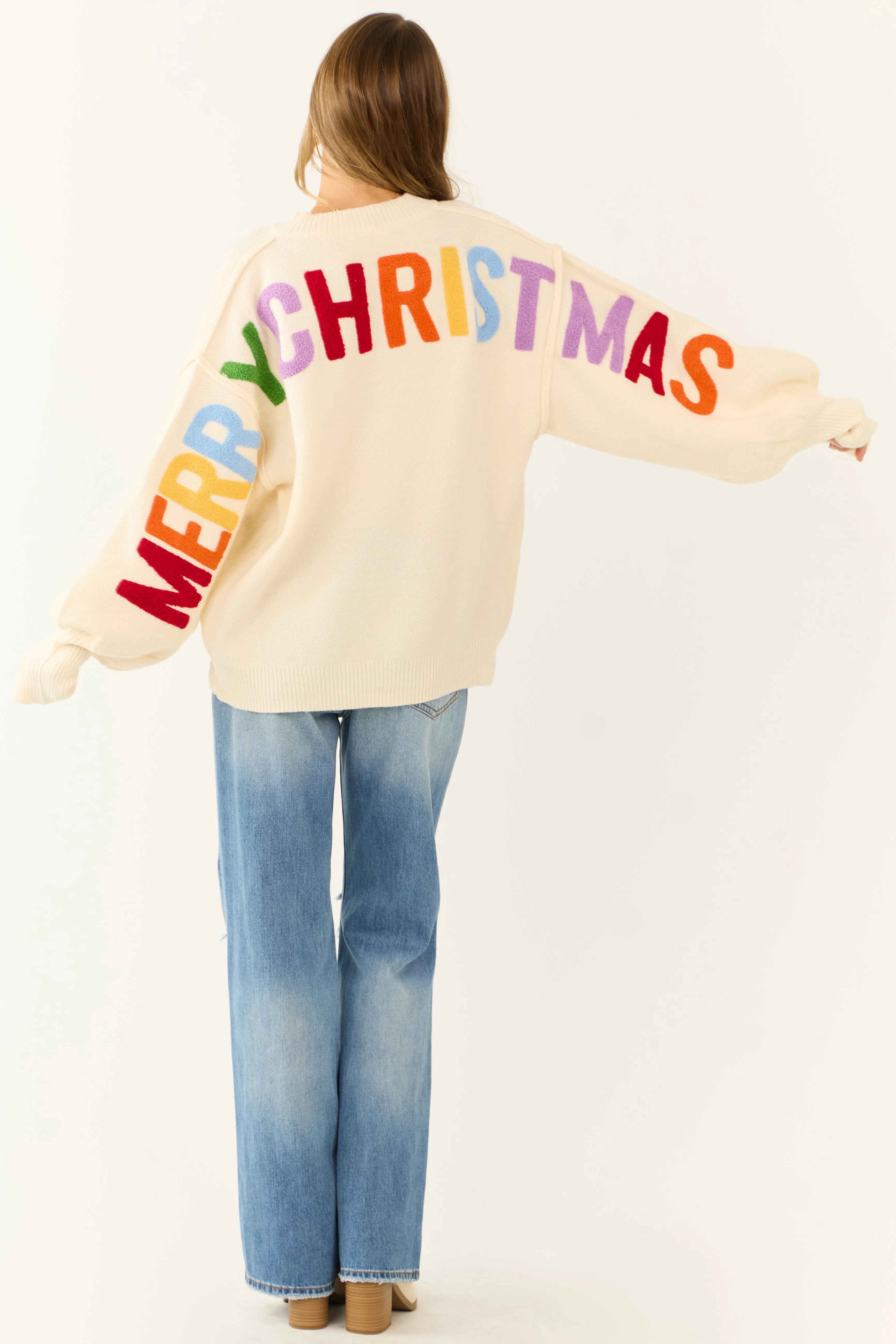 Cream HO HO HO Multicolor Graphic Knit Sweater sold by Lime Lush product image thumbnail 2