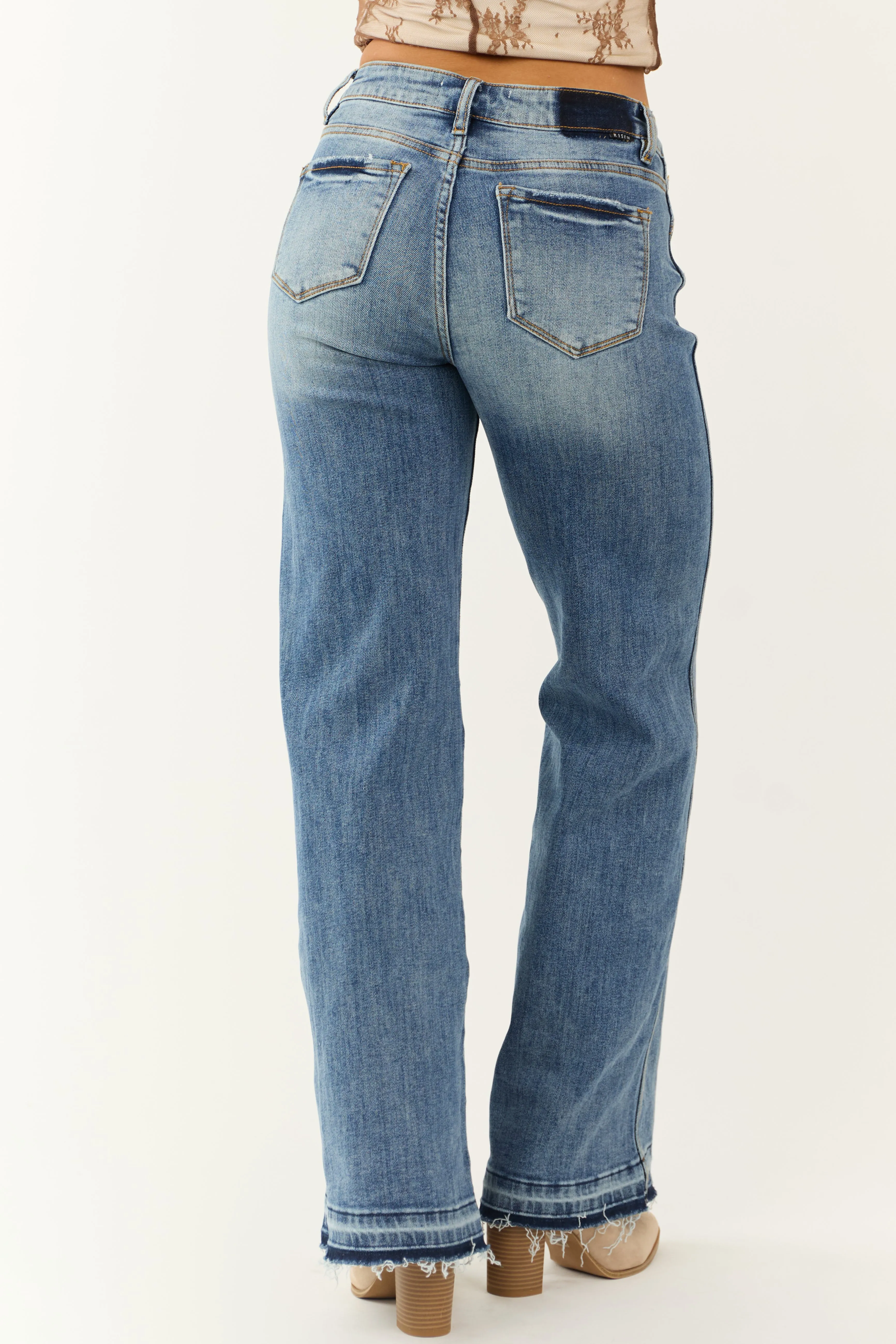 Risen Medium Wash Wide Leg Released Hem Jeans sold by Lime Lush product image thumbnail 4