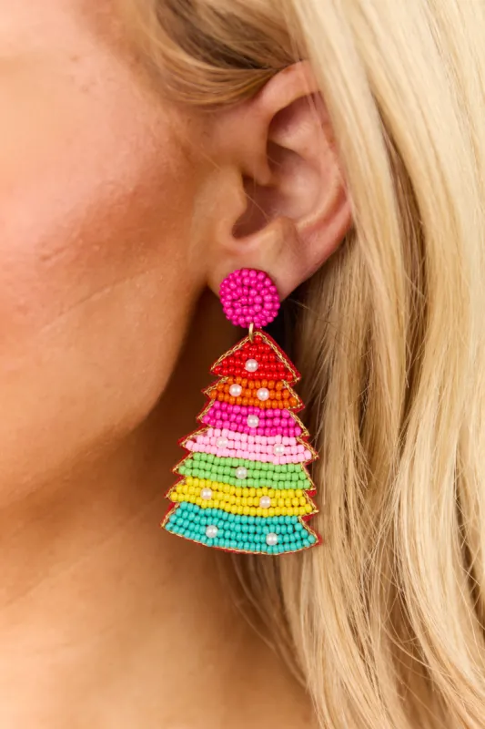 Ruby Christmas Tree Beaded Earrings sold by Lime Lush