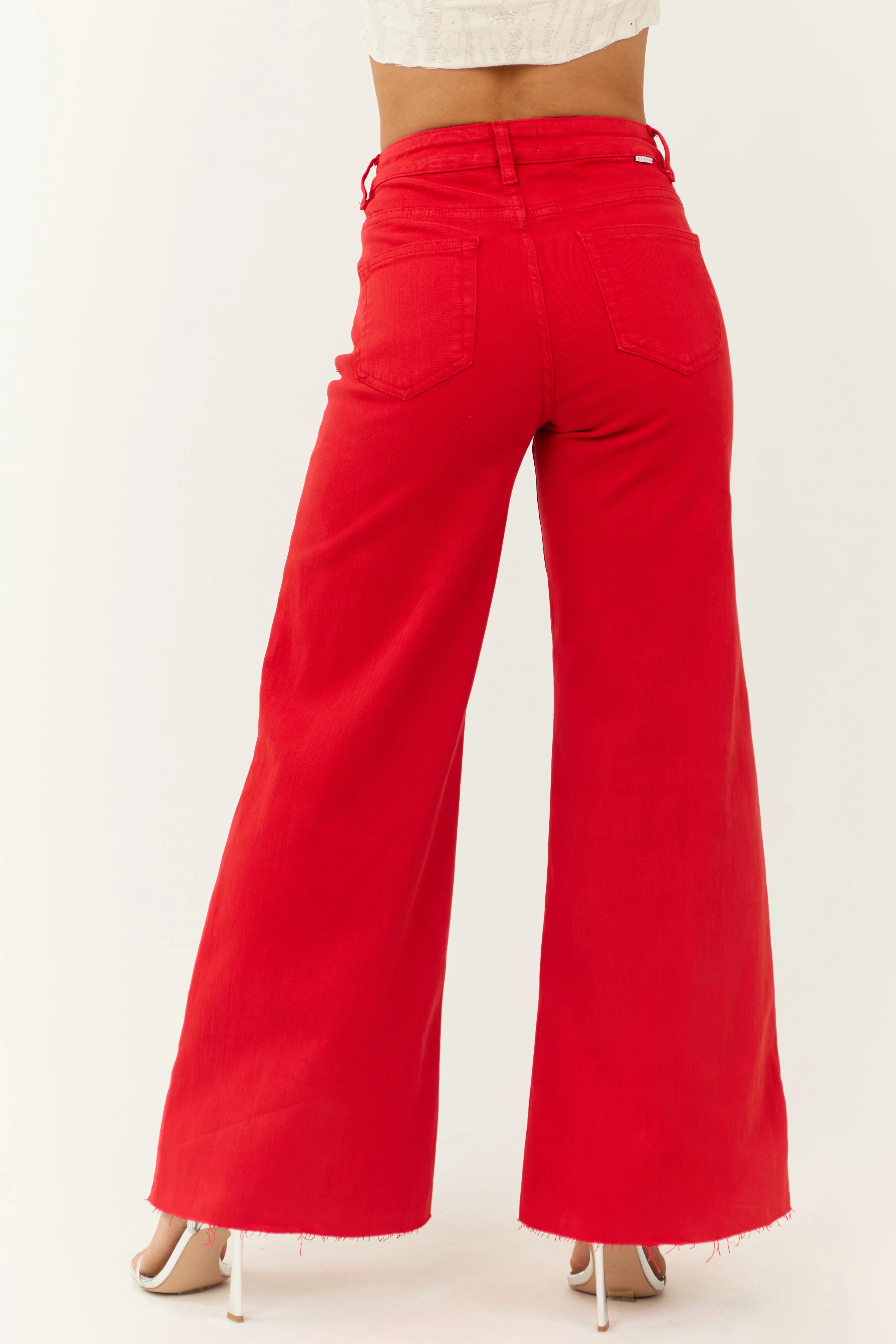 Risen Tummy Control Bright Scarlet Palazzo Jeans sold by Lime Lush product image thumbnail 4