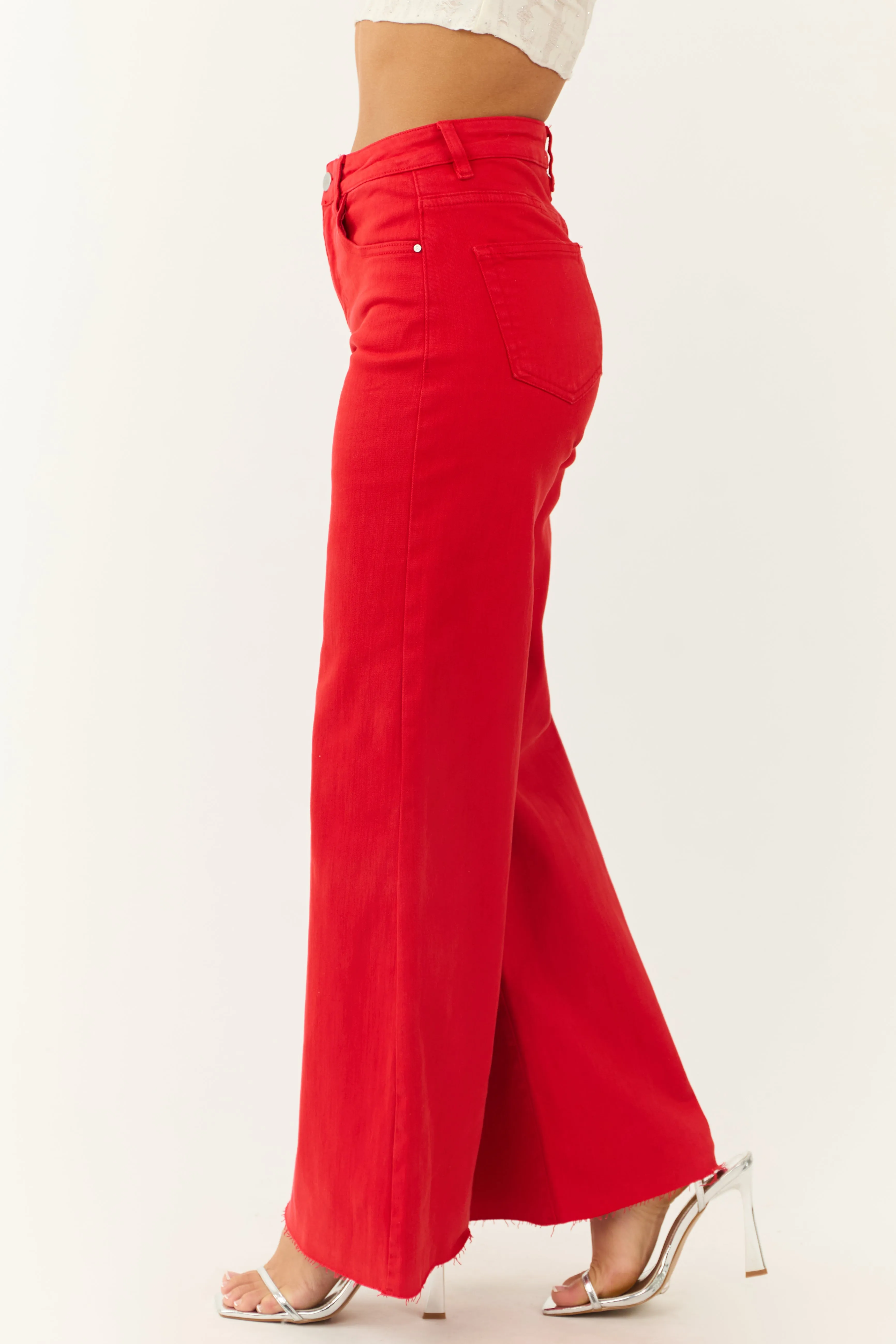 Risen Tummy Control Bright Scarlet Palazzo Jeans sold by Lime Lush product image thumbnail 3