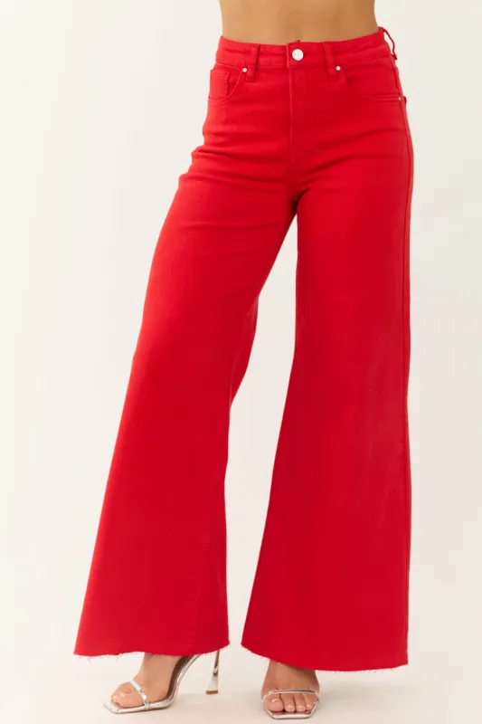 Risen Tummy Control Bright Scarlet Palazzo Jeans sold by Lime Lush