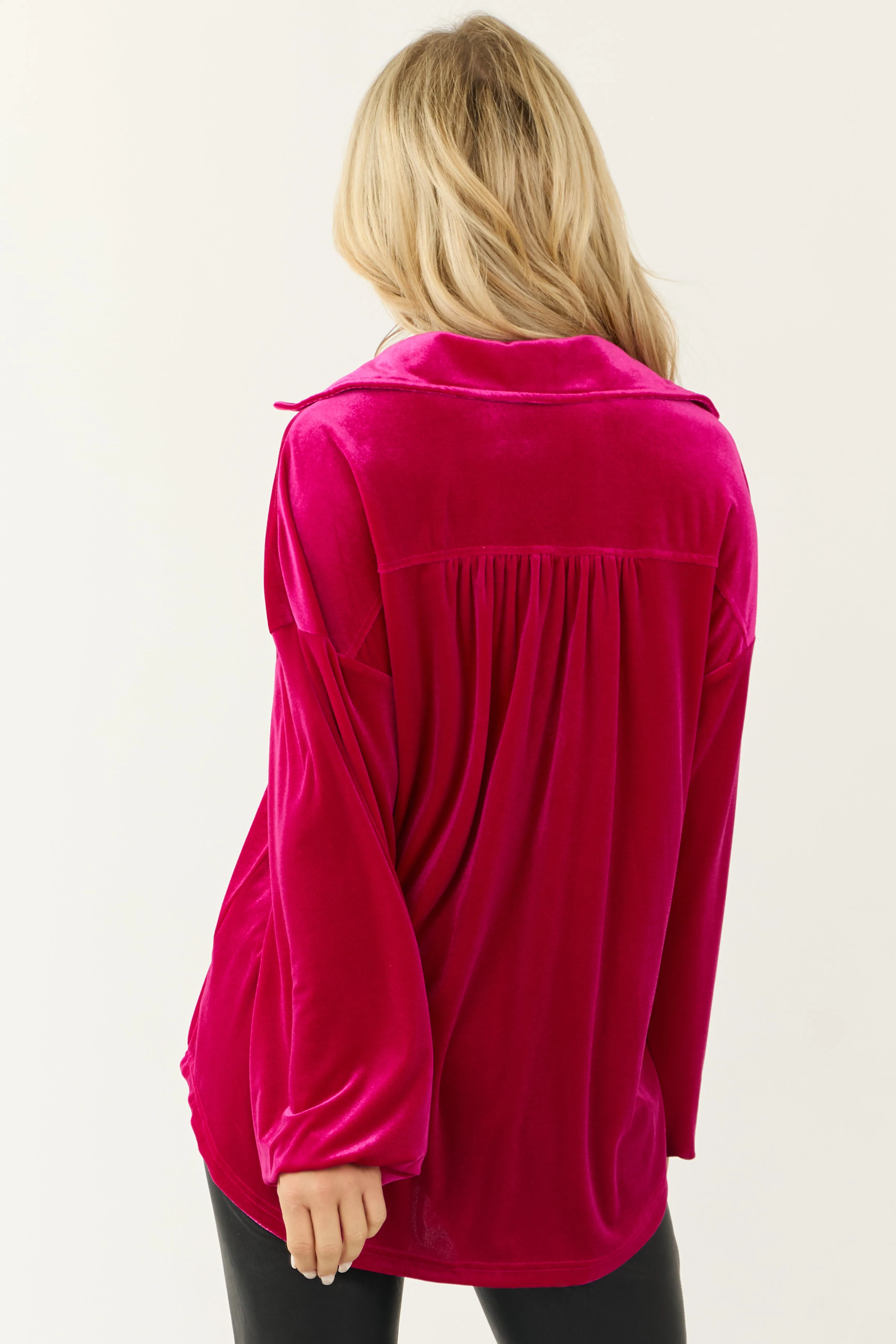 Fuchsia Button Up Velvet Chest Pocket Top sold by Lime Lush product image thumbnail 5