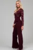 Wine Deep V Lace Belted Jumpsuit sold by Lime Lush