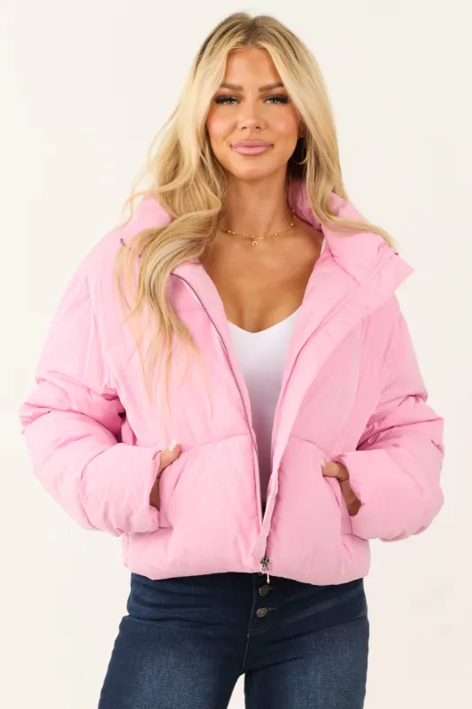 Bubblegum Zip Up Collared Quilted Puffer Jacket sold by Lime Lush