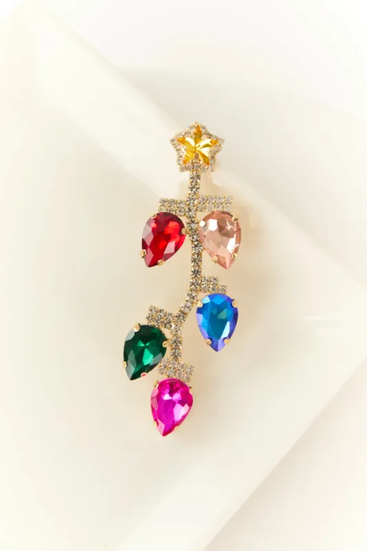 Gold Multicolor Christmas Light Gemstone Brooch Pin sold by Lime Lush
