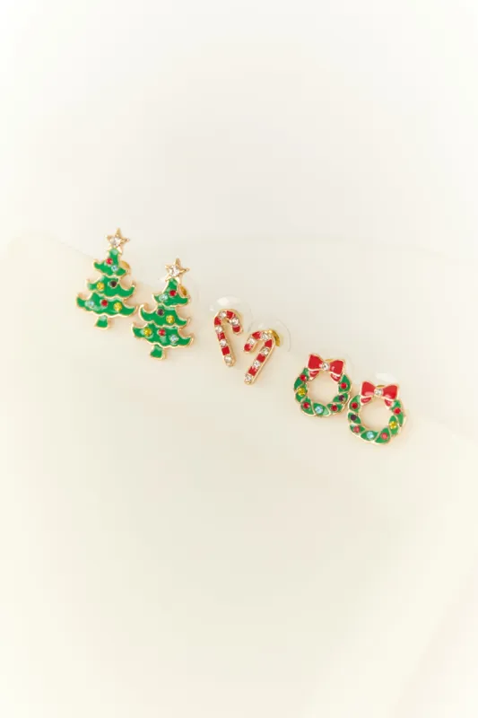 Gold Christmas Stud 3 Piece Earring Set sold by Lime Lush