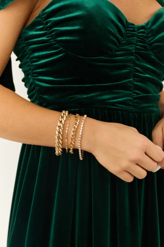 Gold Rhinestone Chain Bracelet Set sold by Lime Lush