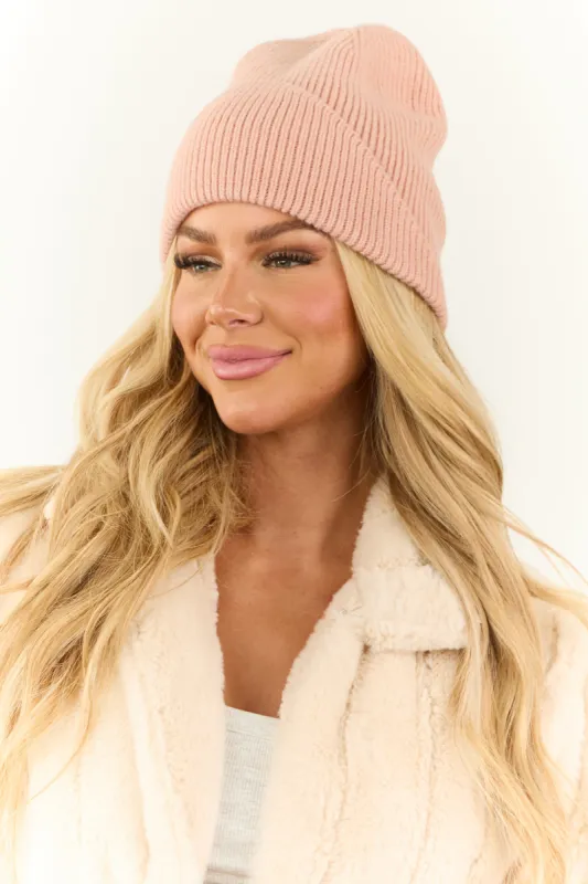 Cherry Blossom Front Fold Ribbed Knit Beanie sold by Lime Lush