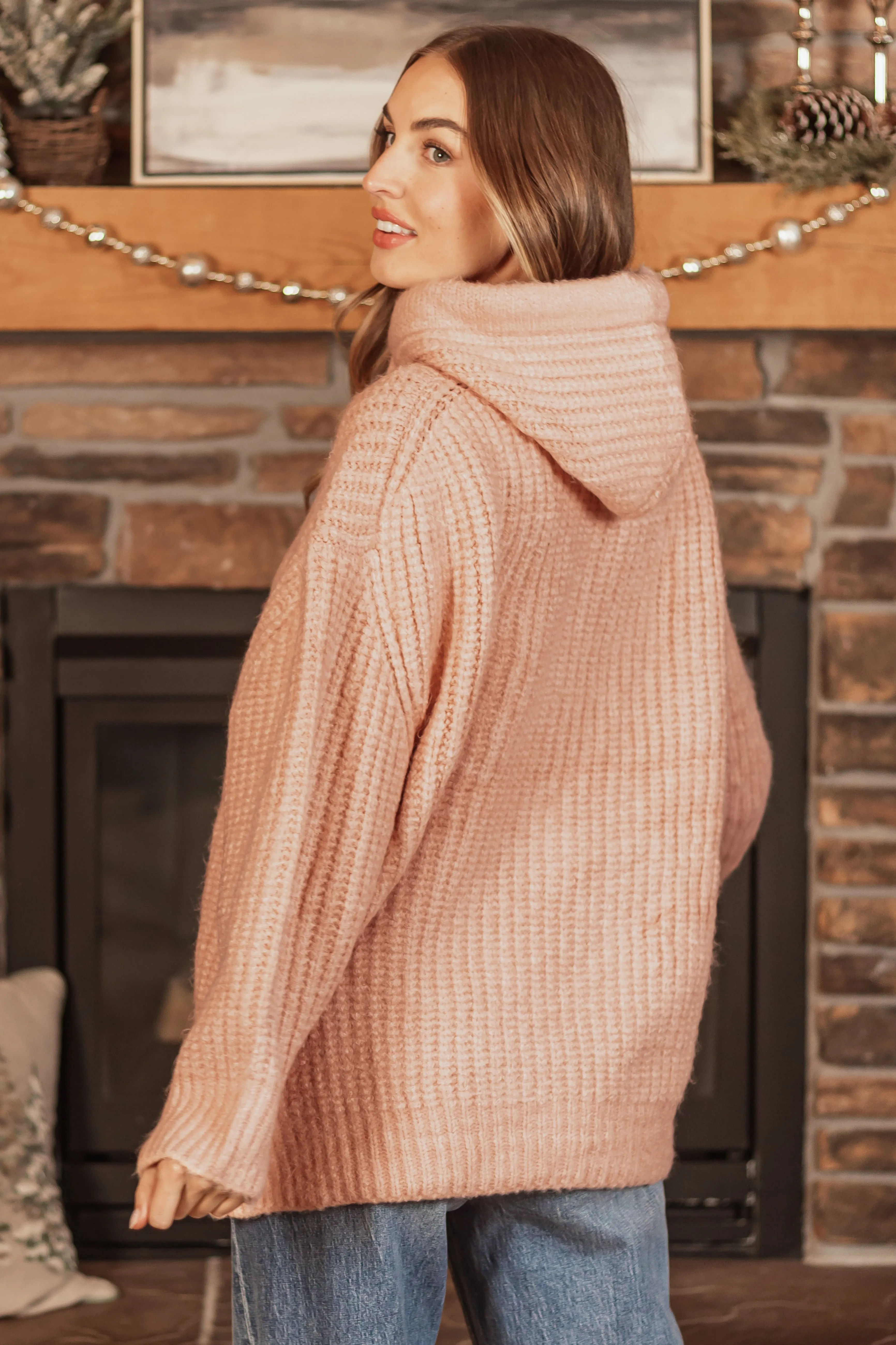 Peach Chunky Soft Knit Oversized Hoodie sold by Lime Lush product image thumbnail 5