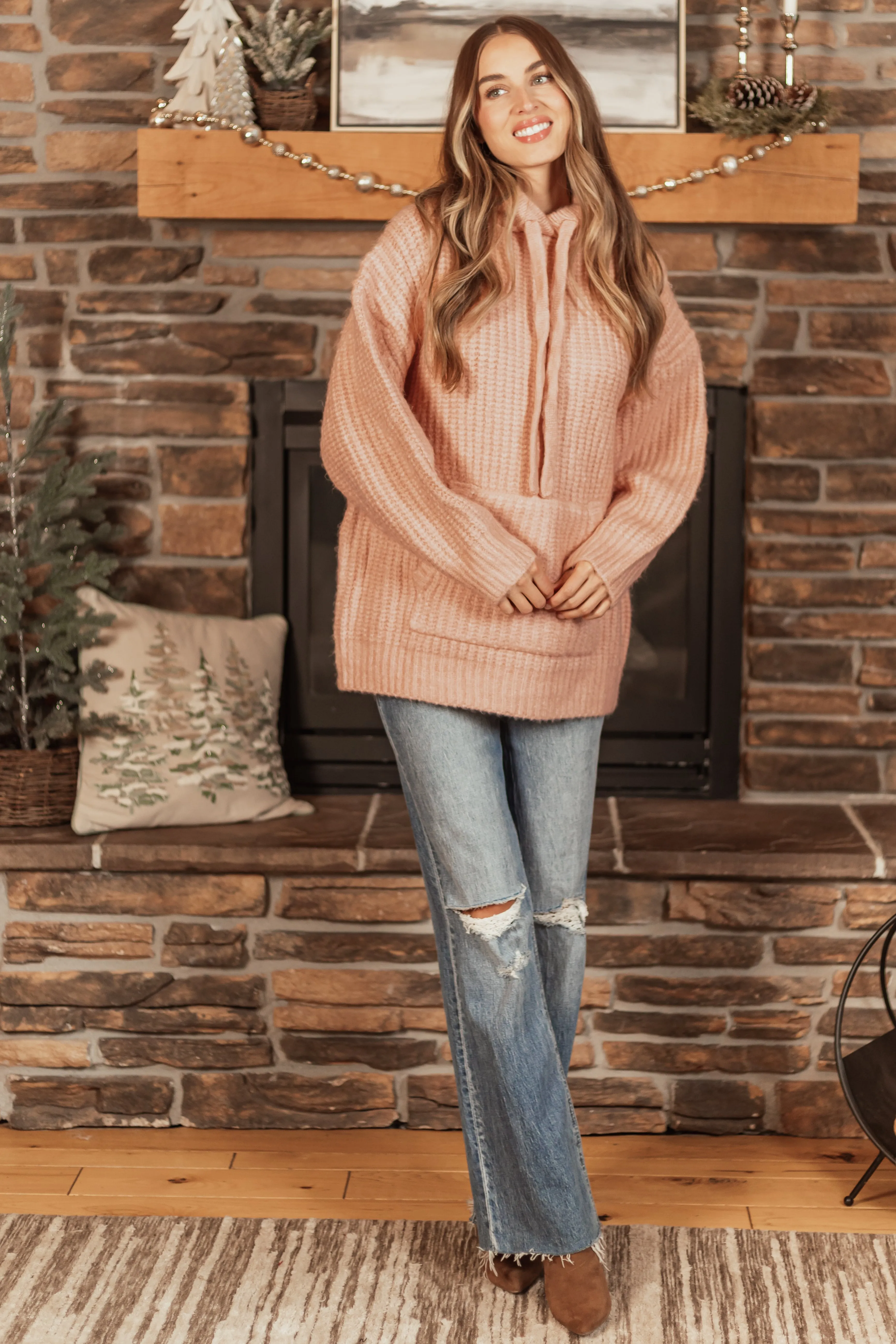 Peach Chunky Soft Knit Oversized Hoodie sold by Lime Lush product image thumbnail 3