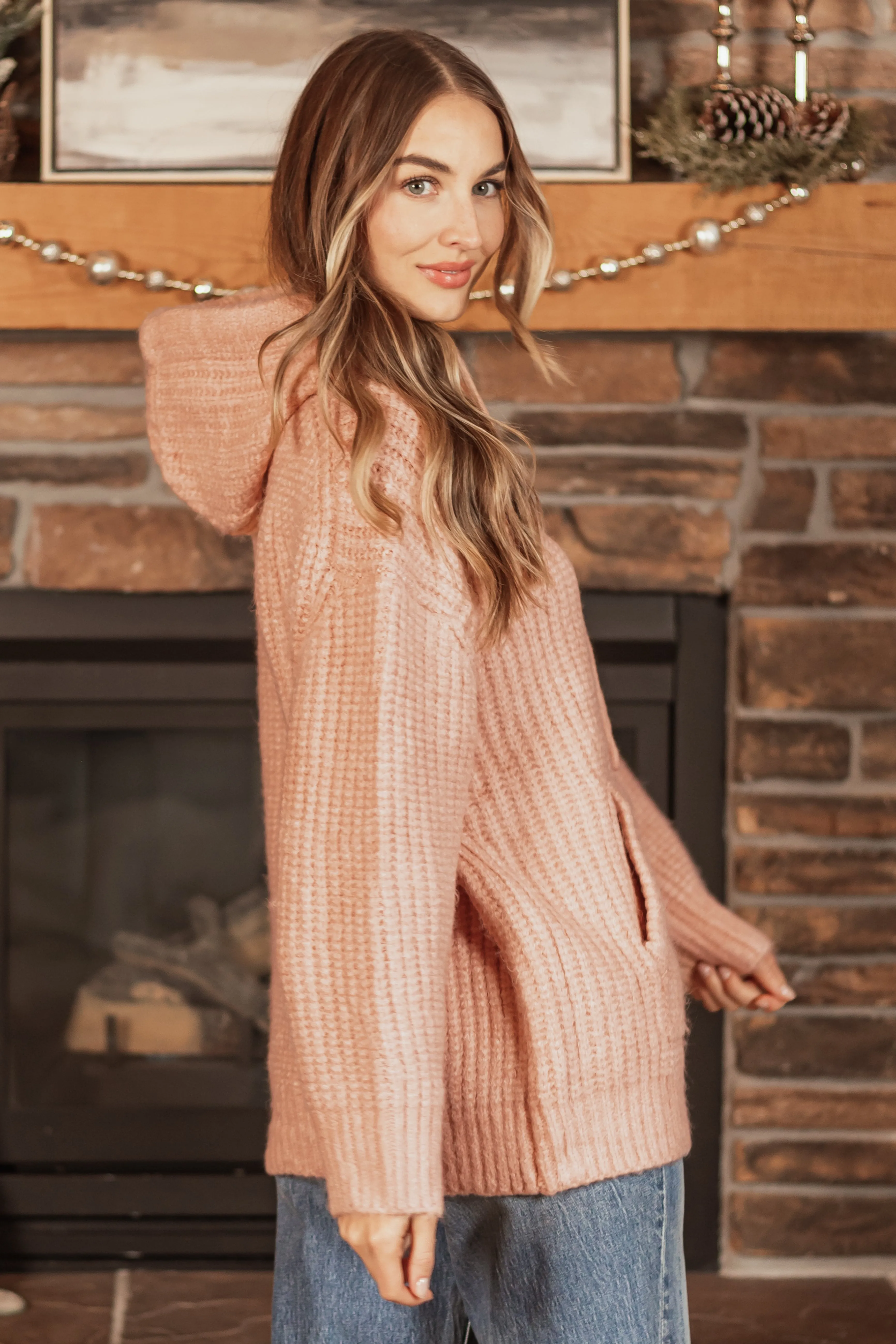 Peach Chunky Soft Knit Oversized Hoodie sold by Lime Lush product image thumbnail 4