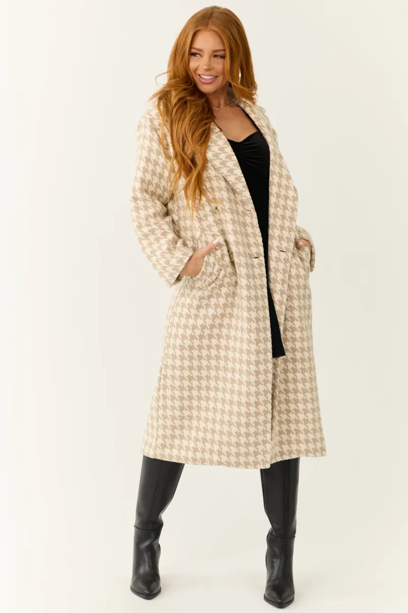 Ivory and Latte Houndstooth Pattern Trench Coat sold by Lime Lush