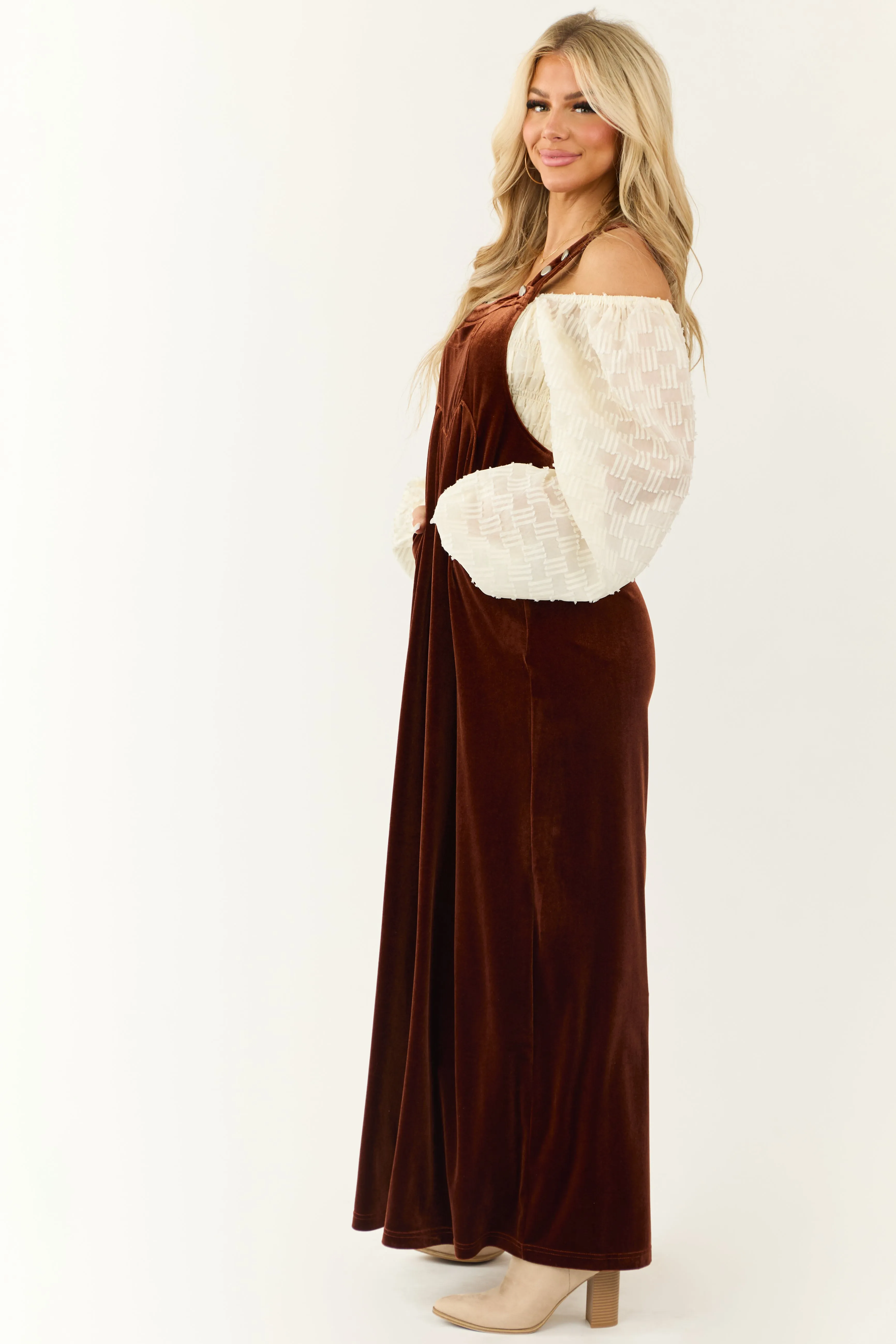 Spice Velvet Wide Leg Overall Jumpsuit sold by Lime Lush product image thumbnail 4
