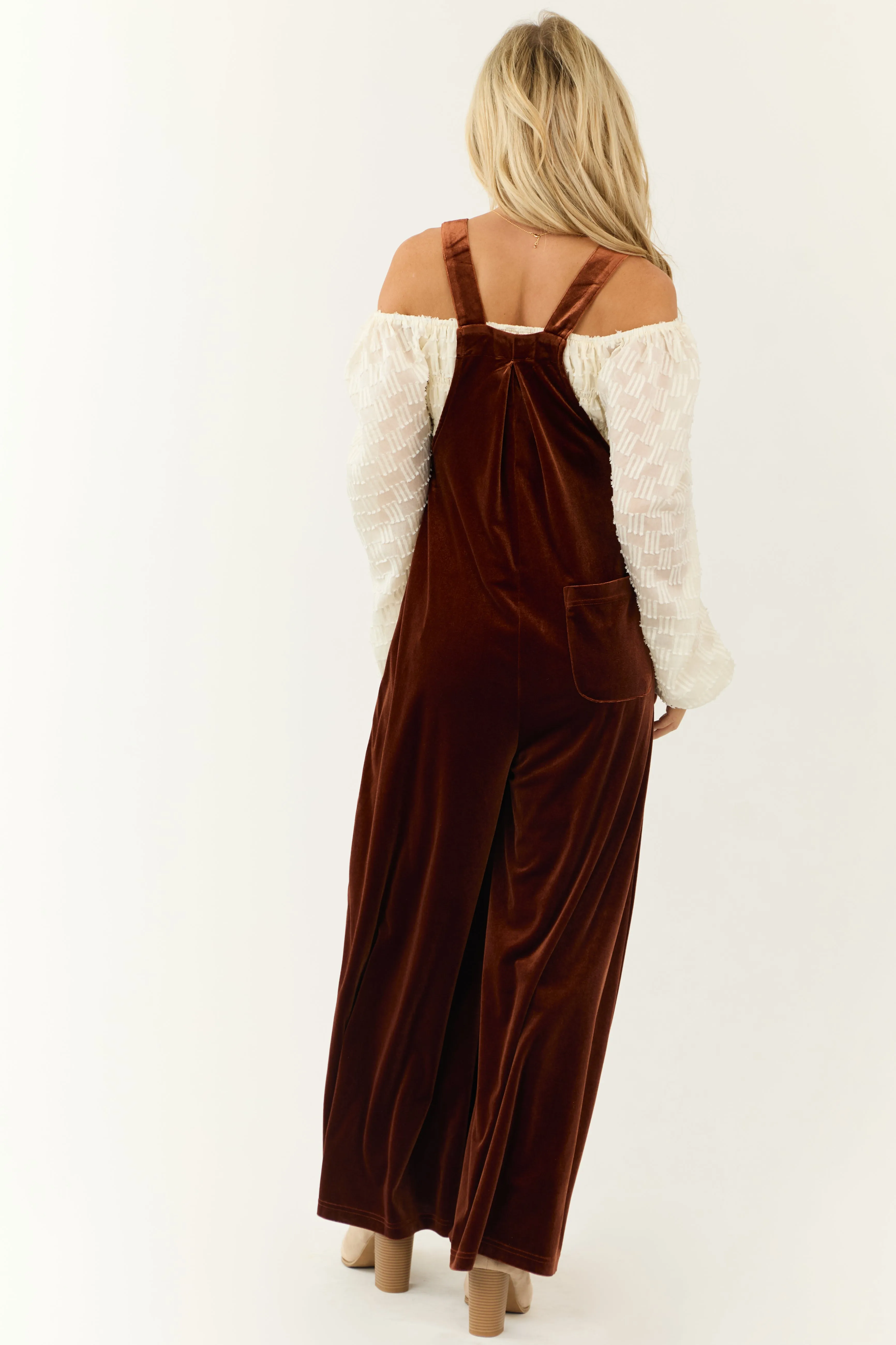 Spice Velvet Wide Leg Overall Jumpsuit sold by Lime Lush product image thumbnail 5