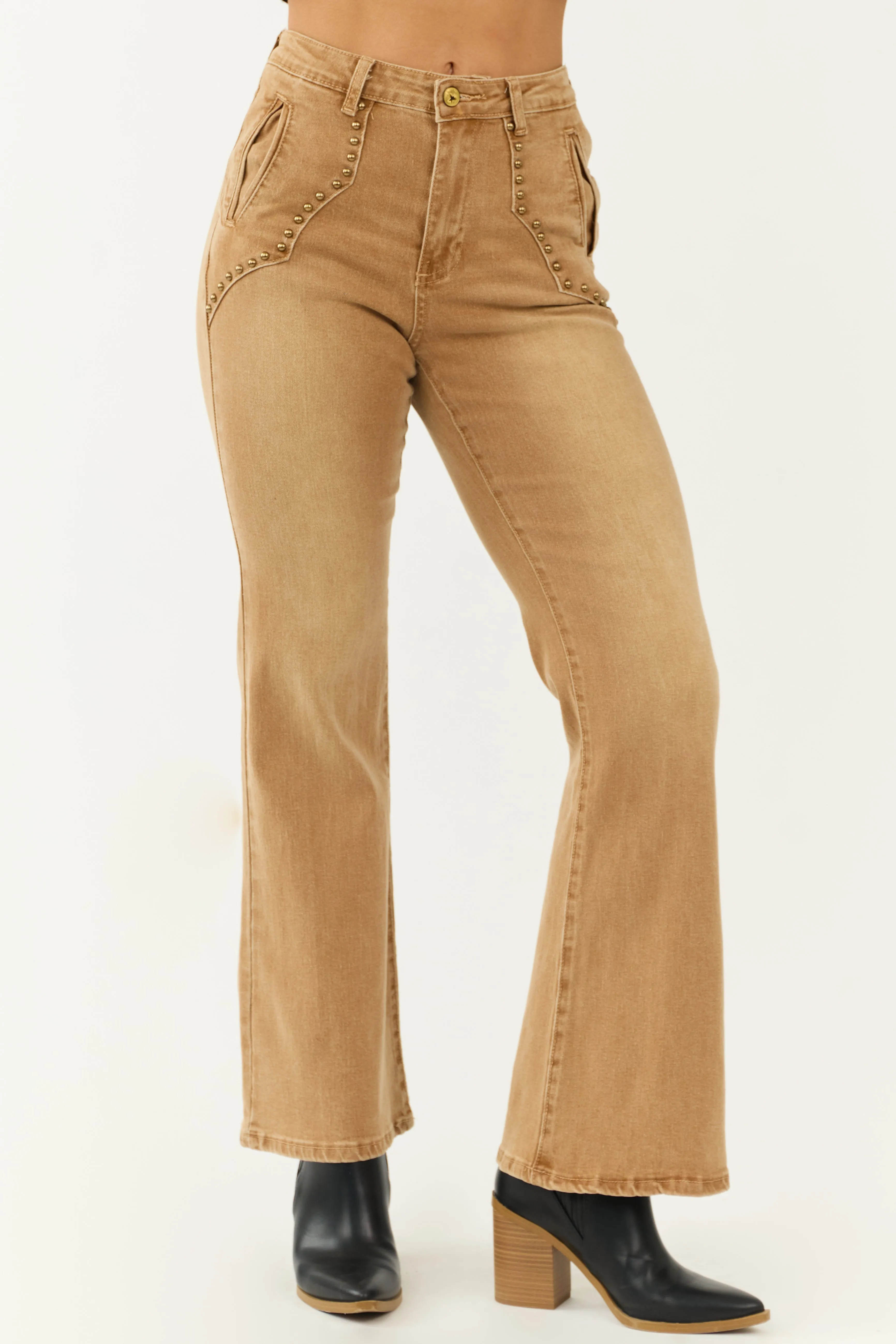 Blue B Brown Sugar High Rise Denim Studded Jeans sold by Lime Lush
