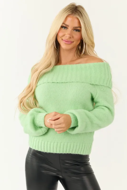 Lime Fold Over Off Shoulder Neckline Sweater sold by Lime Lush