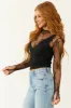 Black Long Sleeve High Neck Thumbhole Floral Mesh Top sold by Lime Lush