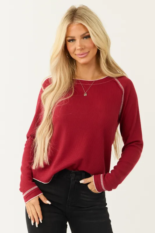 Ruby Long Sleeve Contrast Trim Waffle Knit Top sold by Lime Lush