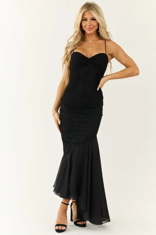 Black Sleeveless Asymmetrical Hem Maxi Dress sold by Lime Lush