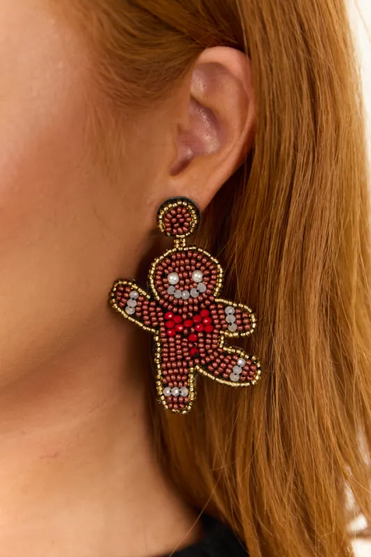 Spice Seed Bead Gingerbread Man Drop Earrings sold by Lime Lush