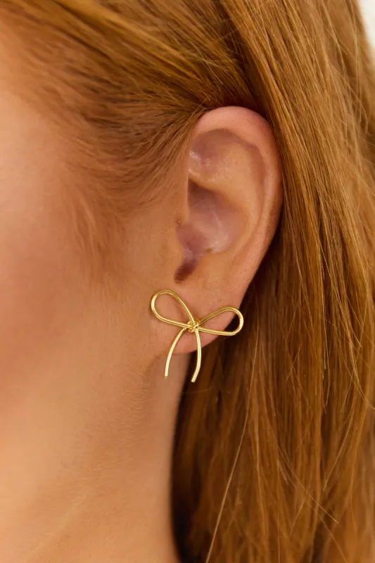 Gold Thin Wire Bow Knot Stud Earrings sold by Lime Lush