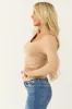 Nude Long Sleeve V Neck Ribbed Grain Top sold by Lime Lush