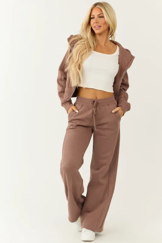 Coffee High Rise Wide Leg Sweatpants sold by Lime Lush