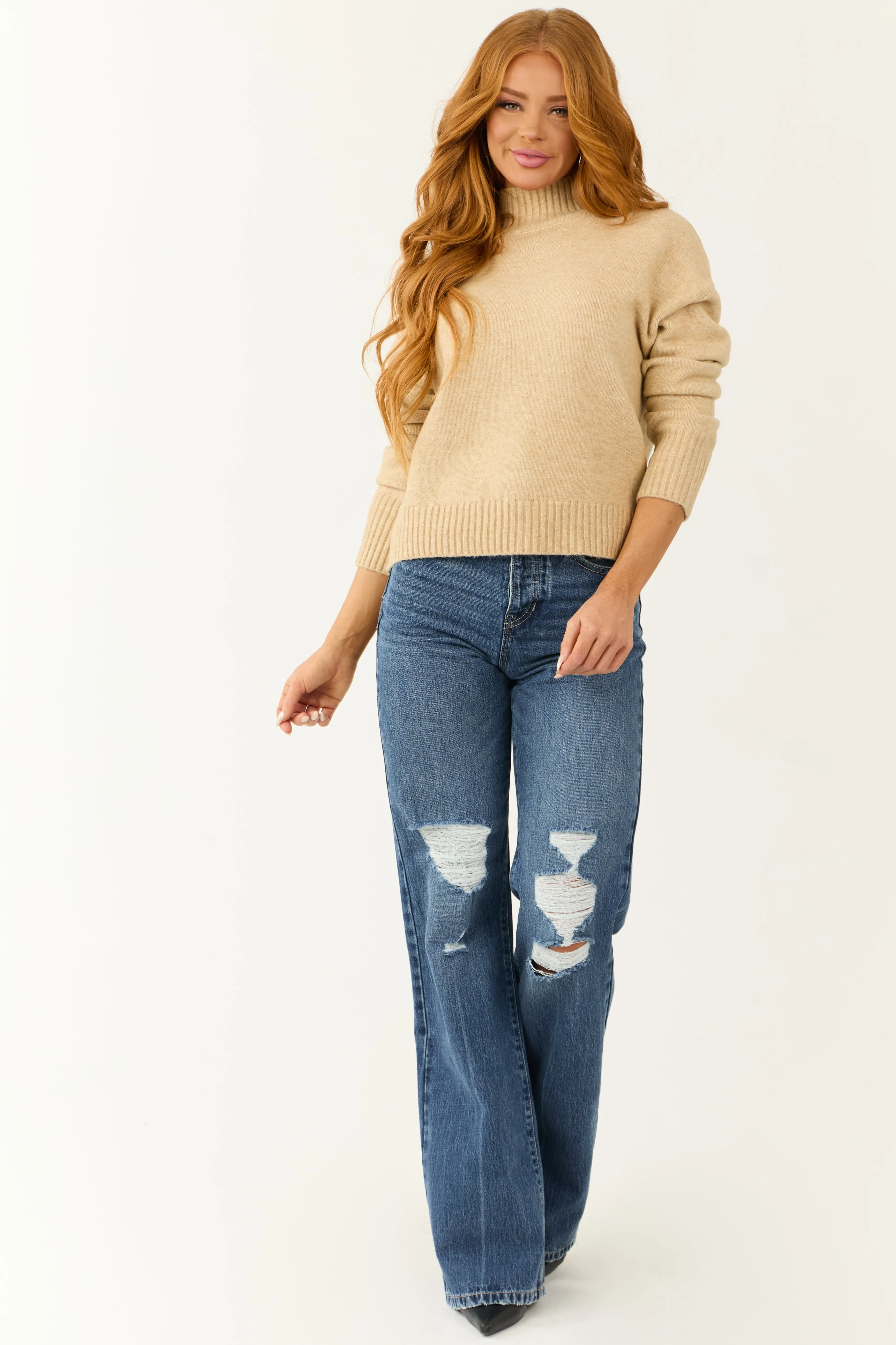 Nude Long Sleeve Mock Neck Soft Sweater sold by Lime Lush product image thumbnail 4