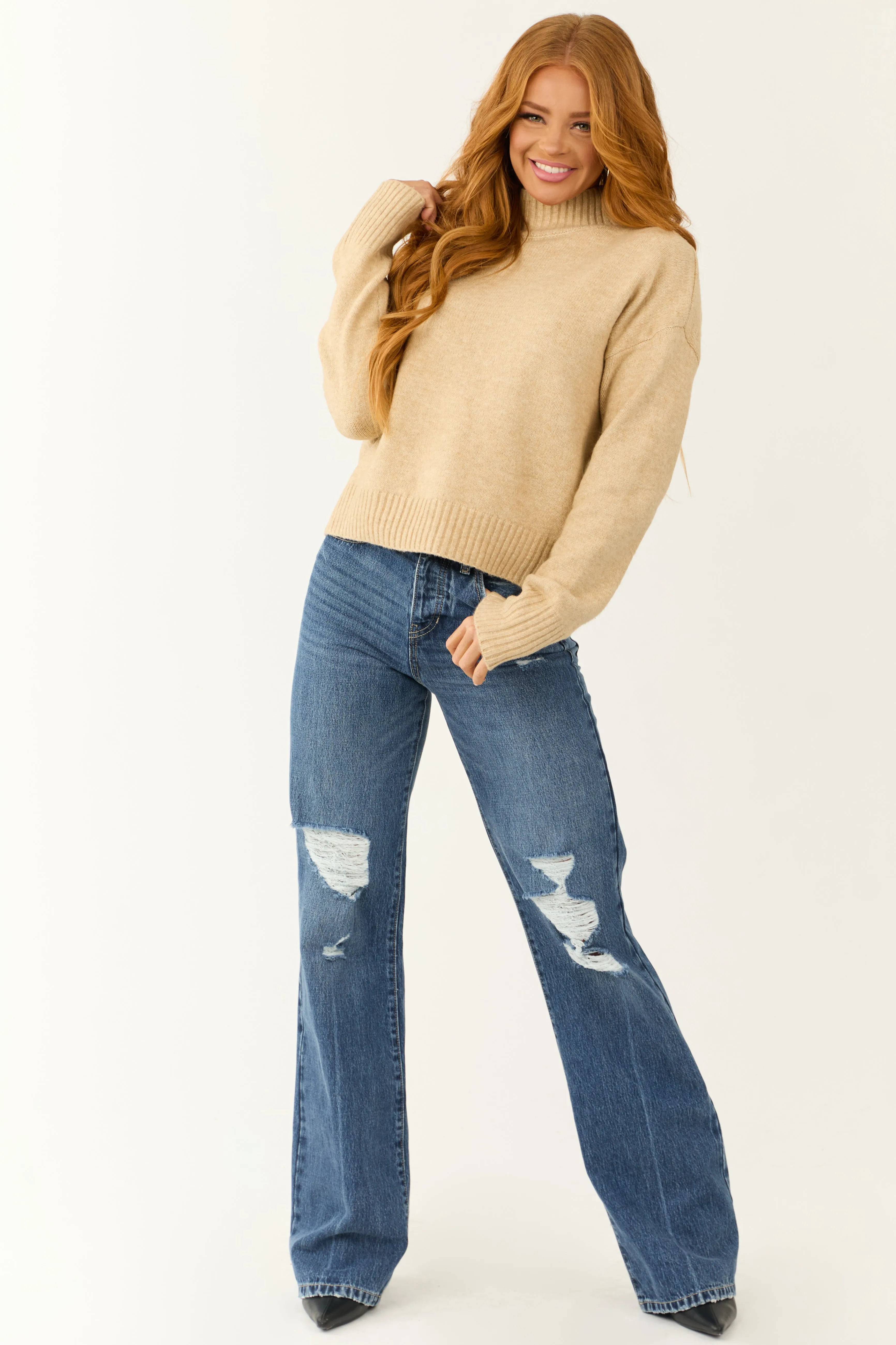 Nude Long Sleeve Mock Neck Soft Sweater sold by Lime Lush product image thumbnail 3