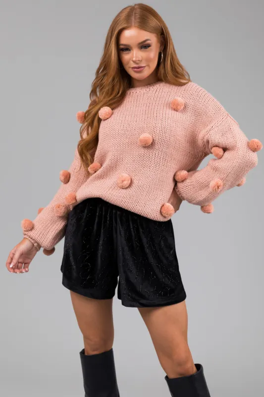 Peach Thick Knit Pom Pom Sweater sold by Lime Lush