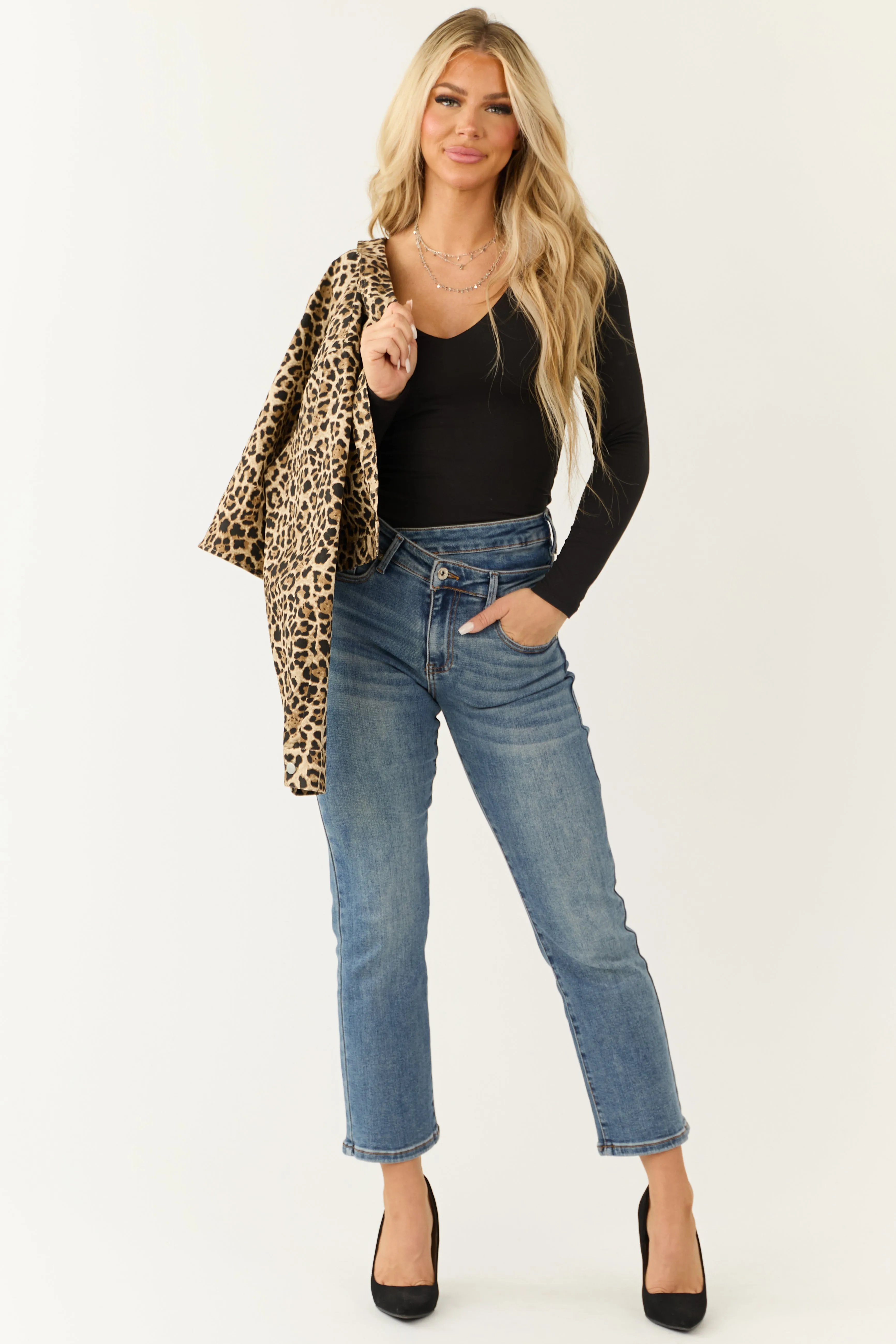 Special A Medium Wash Crossover Straight Leg Jeans sold by Lime Lush product image thumbnail 5