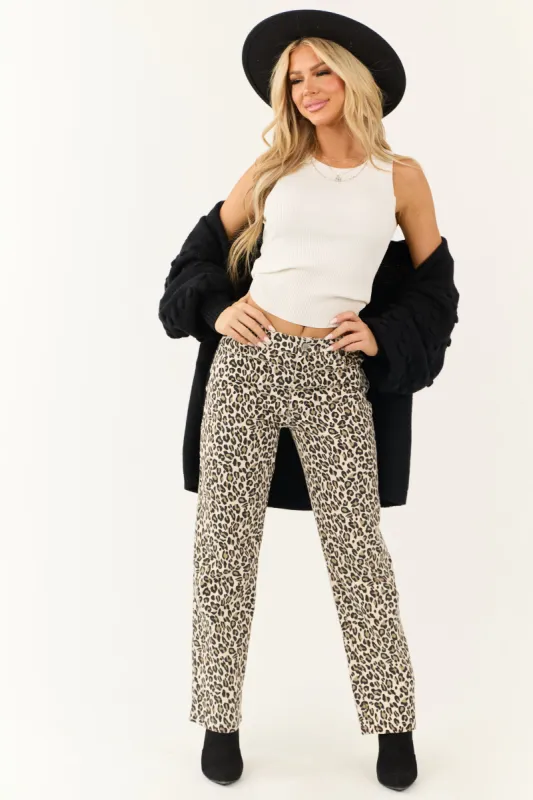 Coconut Leopard Print Denim Straight Fit Pants sold by Lime Lush