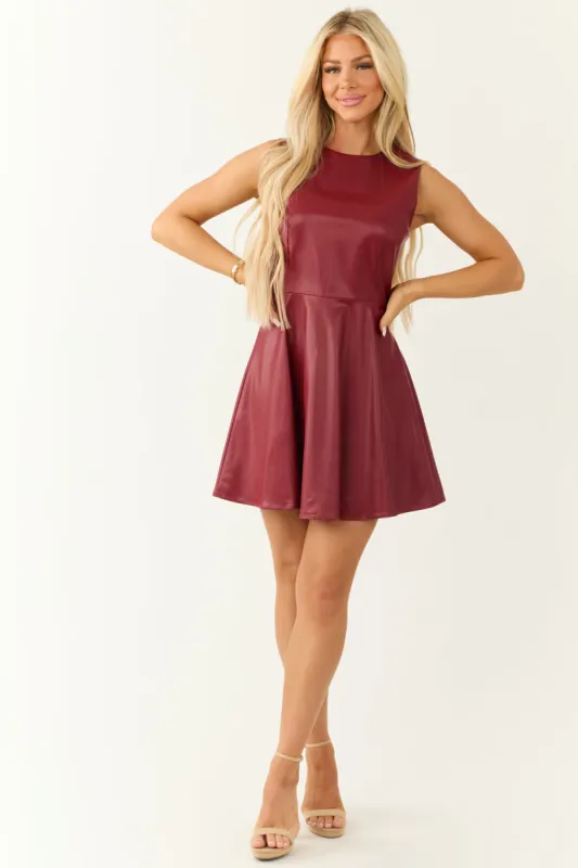 Cranberry Faux Leather Sleeveless Skater Dress sold by Lime Lush