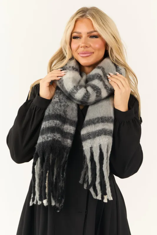 Black Plaid Oversized Fringe End Scarf sold by Lime Lush