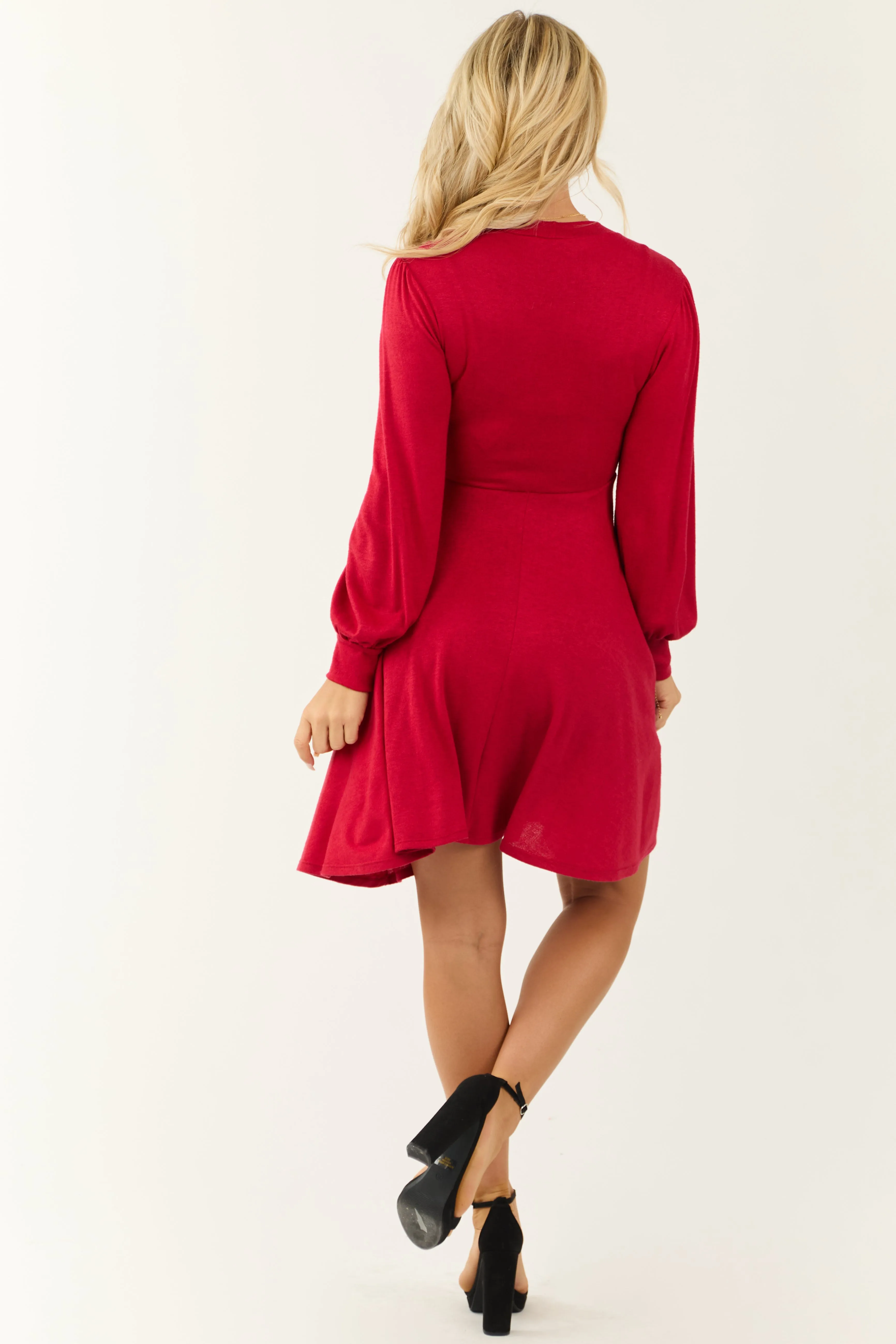 Crimson Hacci Knit Long Sleeve Flared Swing Dress sold by Lime Lush product image thumbnail 5