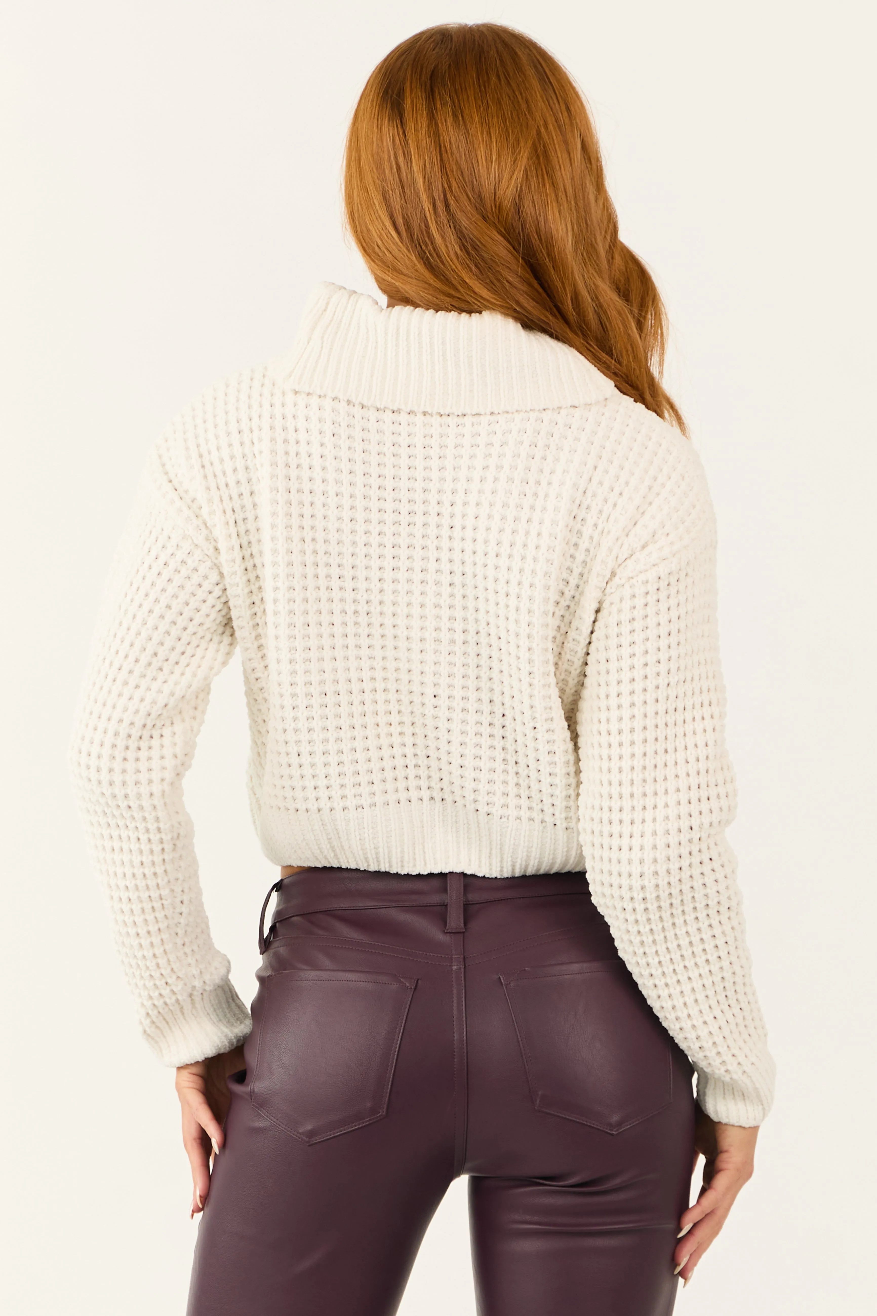 Ivory Turtleneck Chenille Cropped Sweater sold by Lime Lush product image thumbnail 5