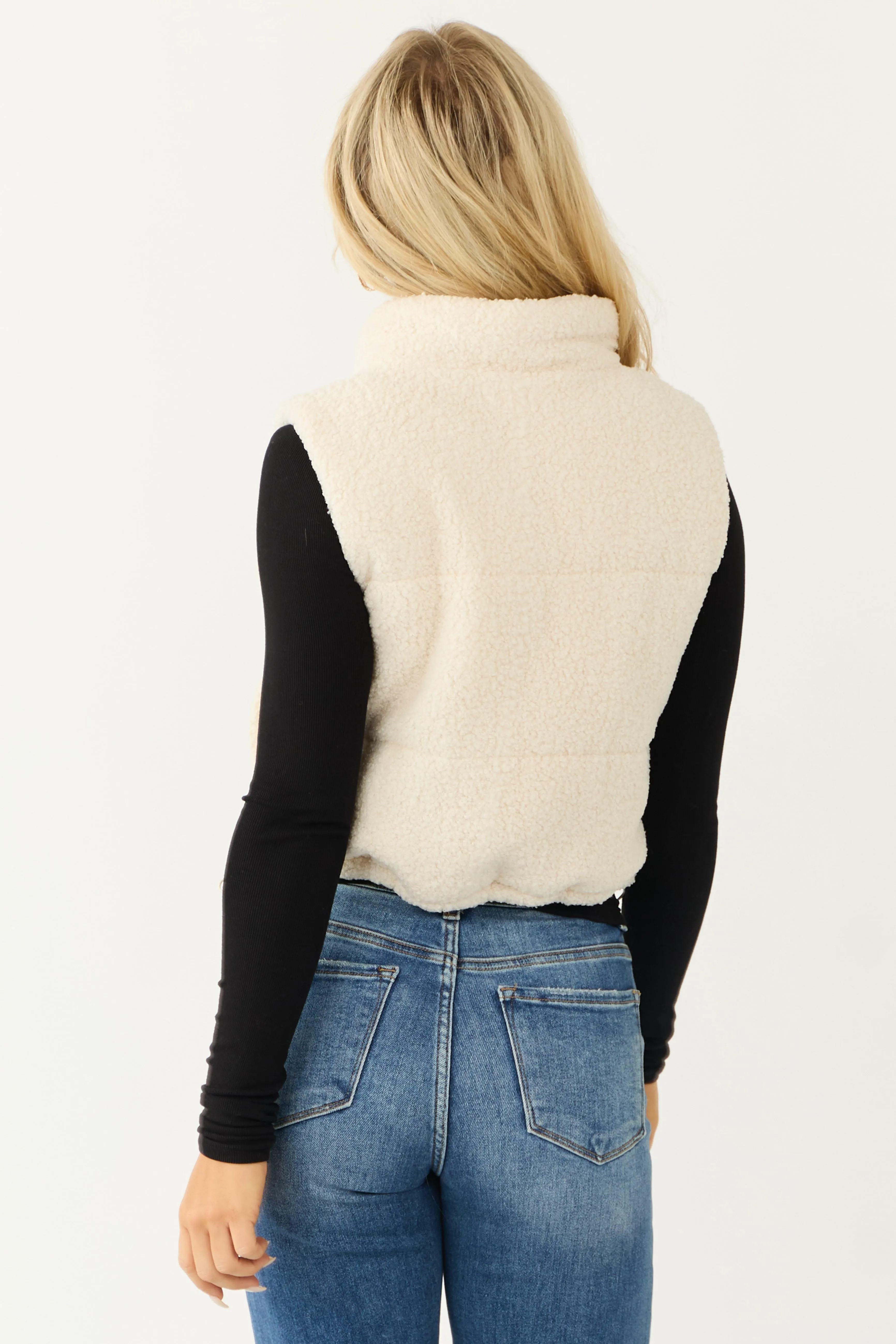 Ivory Sherpa Zip Up Mock Neck Vest sold by Lime Lush product image thumbnail 5