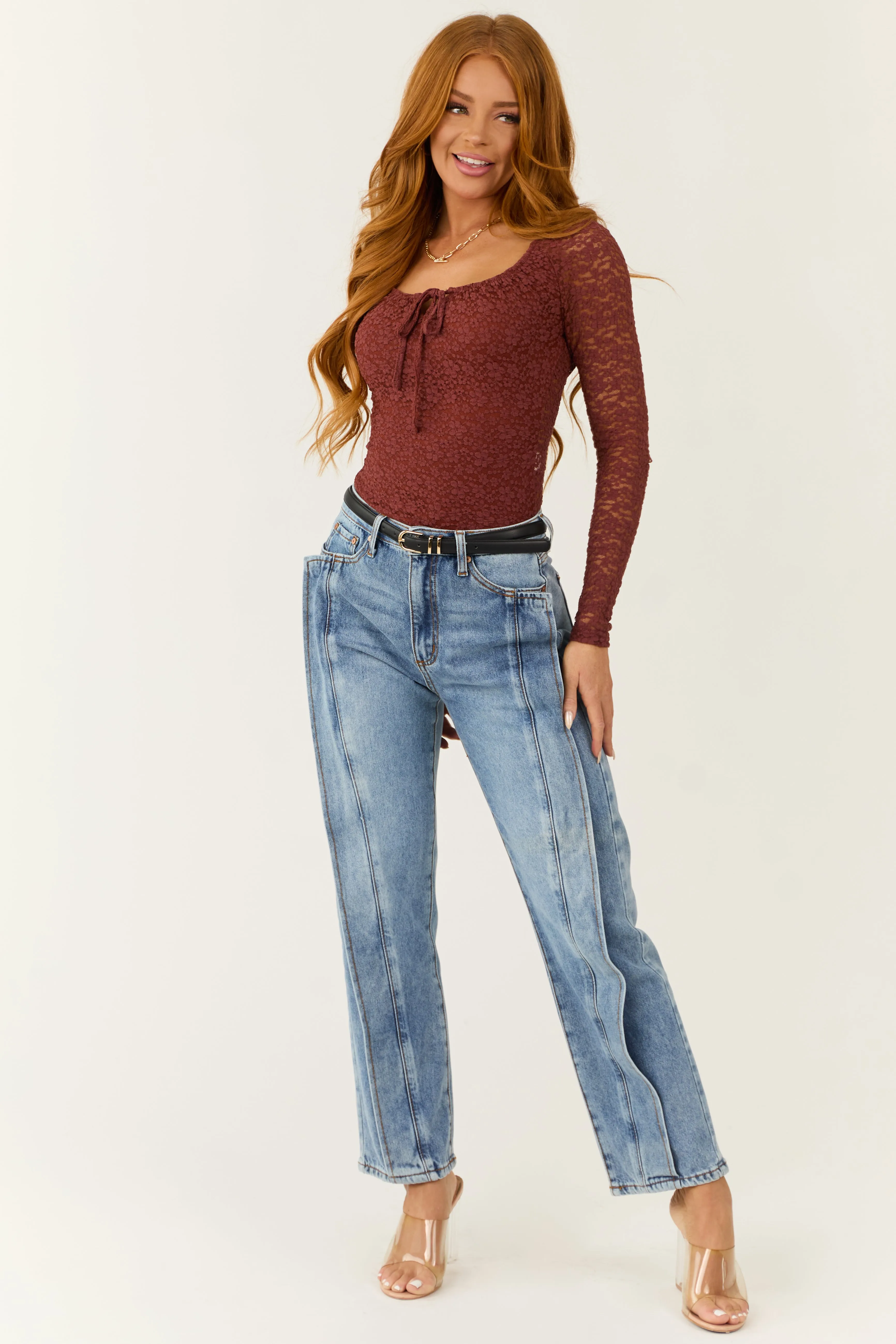 Cinnamon Lace Scoop Neck Bodysuit sold by Lime Lush product image thumbnail 3