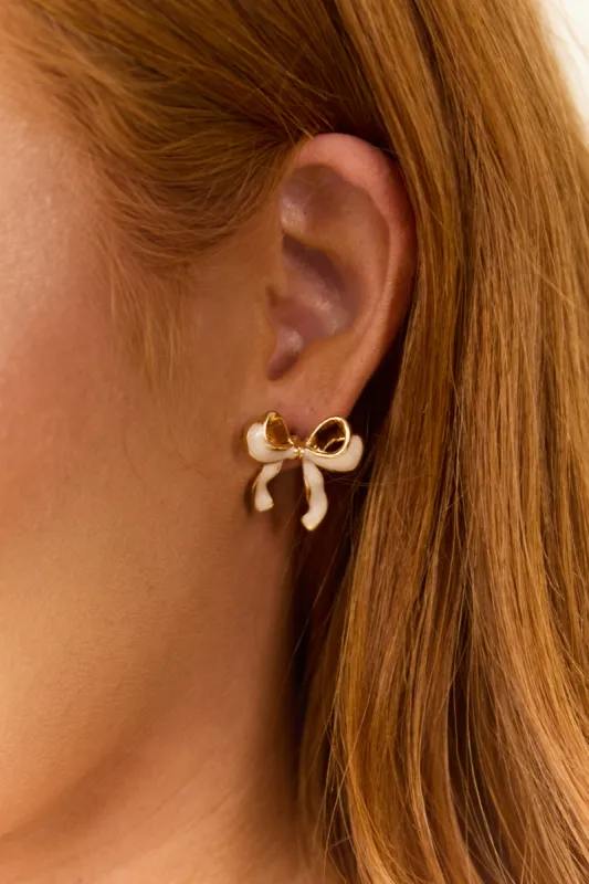 Bright Vanilla Bow Enamel Stud Earrings sold by Lime Lush