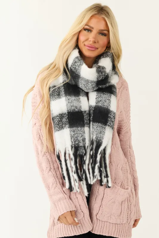 Black and White Buffalo Plaid Fuzzy Scarf sold by Lime Lush