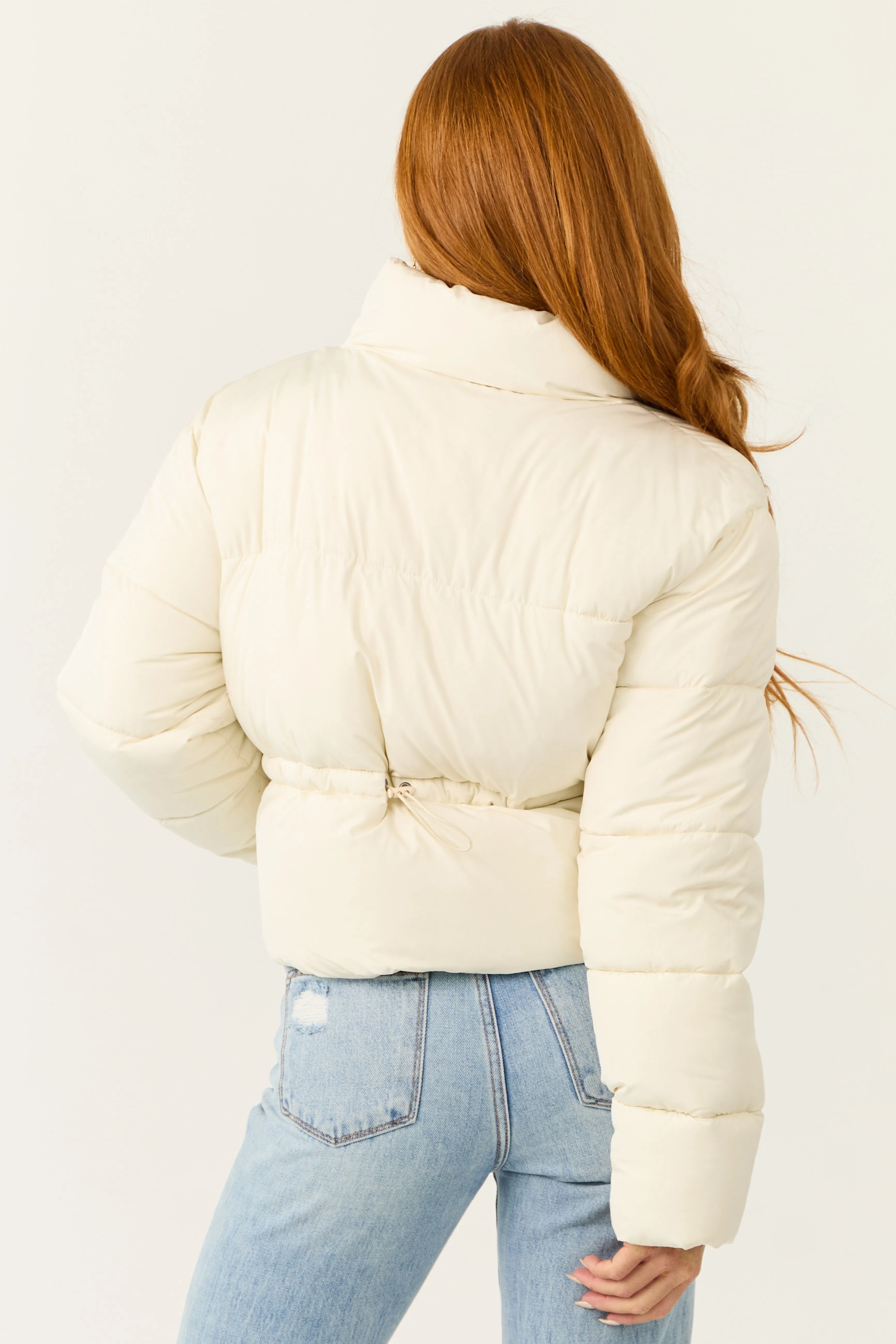 Cream Zip Up Collared Quilted Puffer Jacket sold by Lime Lush product image thumbnail 5