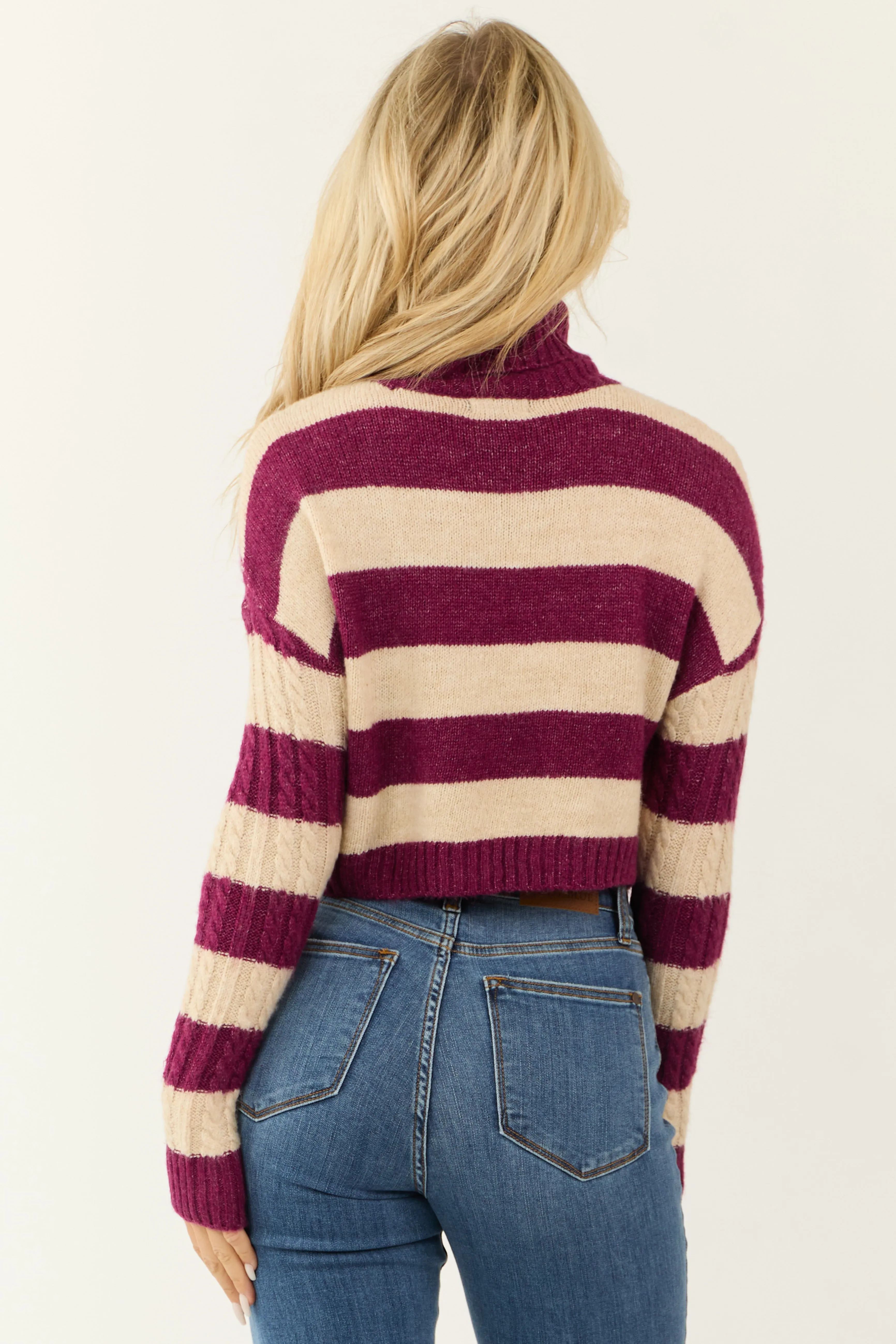 Boysenberry and Vanilla Striped Turtleneck Sweater sold by Lime Lush product image thumbnail 5