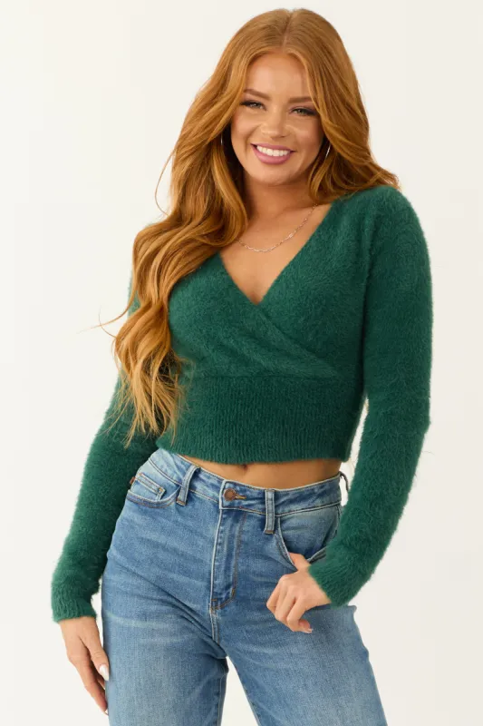 Pine Surplice Wrap Eyelash Knit Sweater sold by Lime Lush