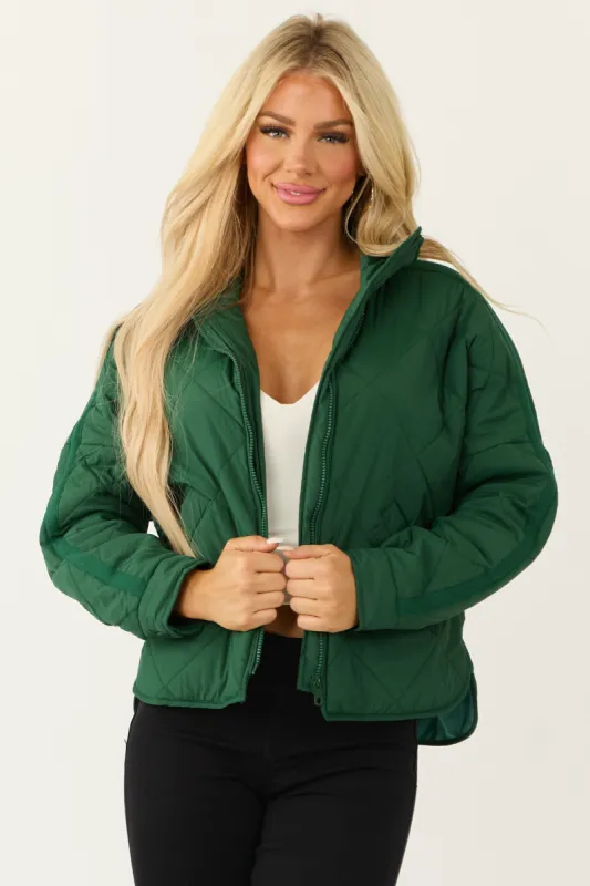 Forest Green Long Sleeve Quilted Puffer Jacket sold by Lime Lush